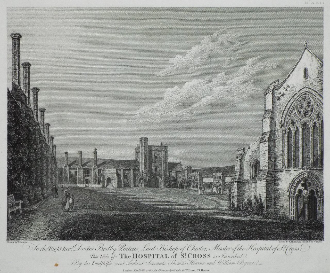 Print - To the Right Revd. Doctor Beilby Porteus, Lord Bishop of Chester, Master of the Hospital of St. Cross, This View of the Hospital of St. Cross is inscribed , By his Lordship's most obedient Sevants, Thomas Hearne and William Byrne. - Middiman